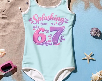 Spattend badpak voor meisjes: 6 tot 7 jaar, aangepast roze paars badpak voor kinderen van 7 jaar, zomerbadkleding voor kinderen