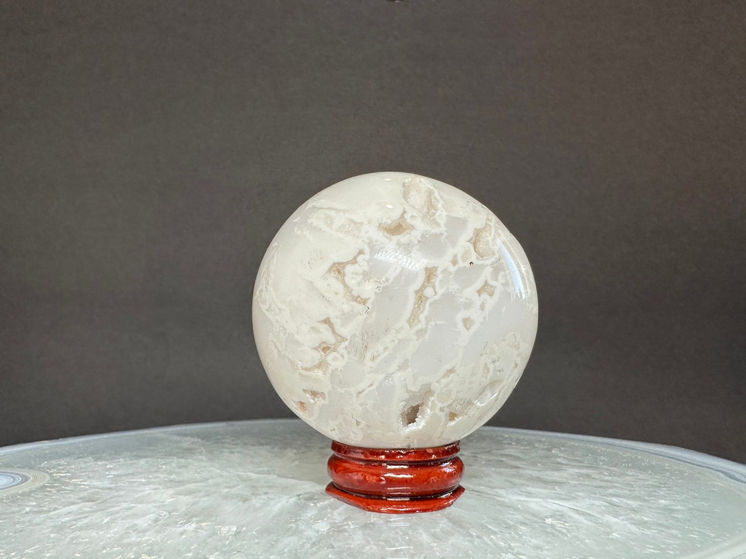 White Agate White Plume Agate Agate Sphere Etsy