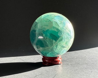 Green and Blue Fluorite Sphere with Stand