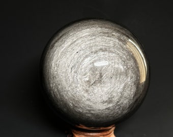 silver sheen obsidian sphere, large obsidian sphere