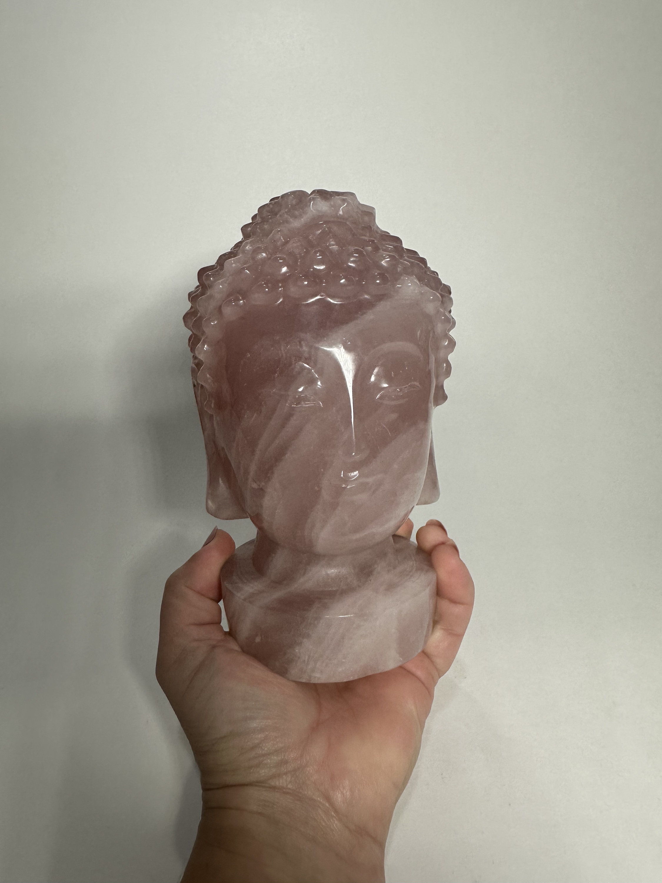 天然石 ローズクォーツ 仏頭 彫刻 オブジェ