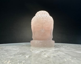 天然石 ローズクォーツ 仏頭 彫刻 オブジェ ブラジル産ローズクォーツ手彫り仏頭｜愛、慈悲、そして心のエネルギー