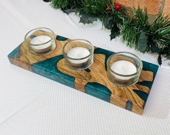 Holz Kerzenhalter aus Epoxidharz - Teelicht - Hauskunst - Rustikales Geschenk