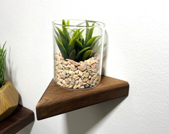 Wooden Floating Shelves | Small Triangle Walnut | Plant shelf | Candles, Wall Décor | Succulent shelf