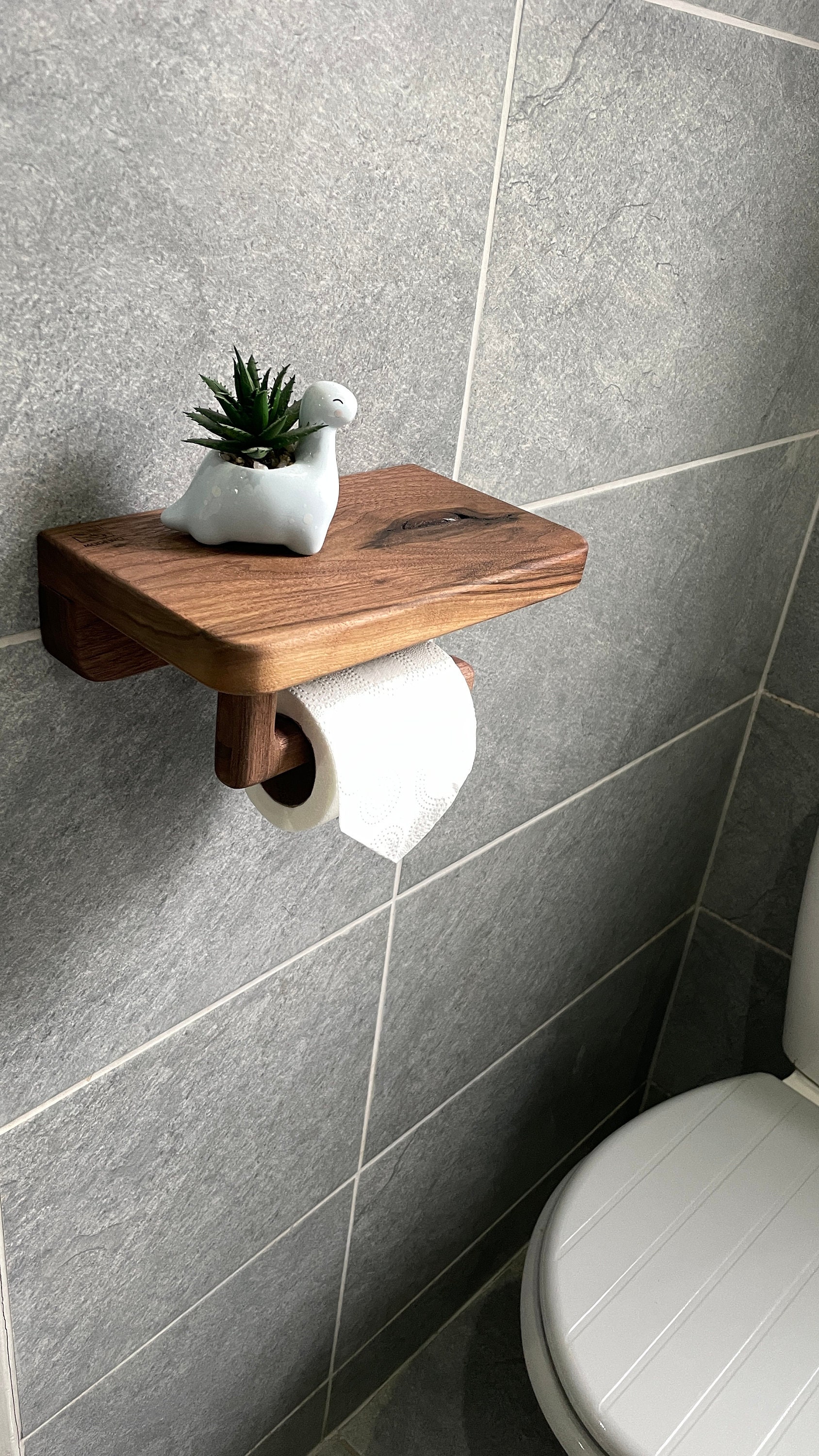 Portarrollos de baño con estante, dispensador de papel higiénico montado en  la pared, madera y aluminio SHUNLI