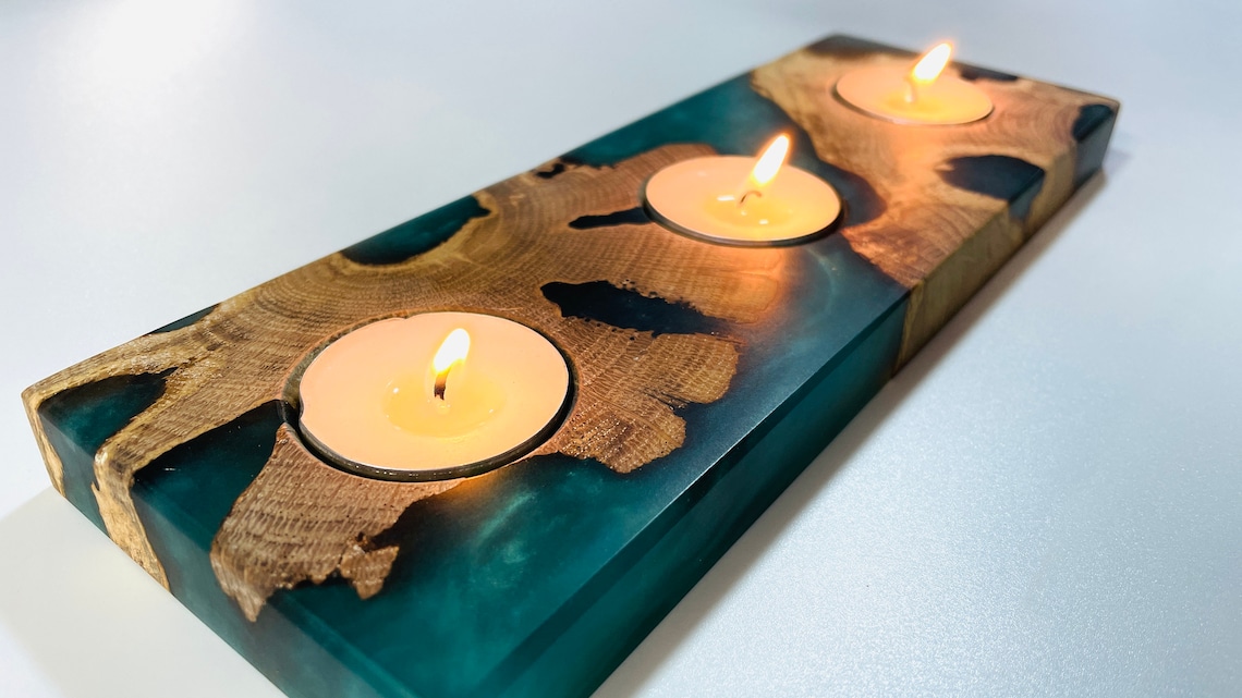 Wooden Epoxy Resin Candle Holder Tea light home art Etsy