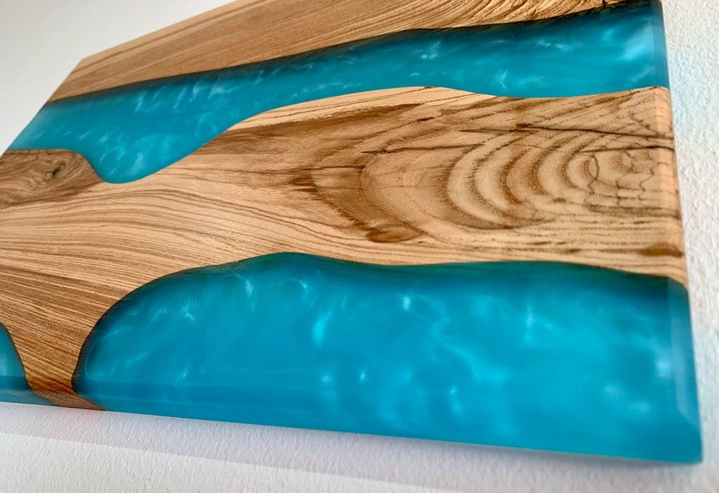 Epoxy Resin Wall Art Ocean Blue Wood Art Wood Home Etsy