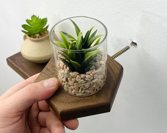 Hexagon Floating Shelves | Small Walnut Shelf | Plants, Keys, Candles, Wall Décor | Succulent shelf