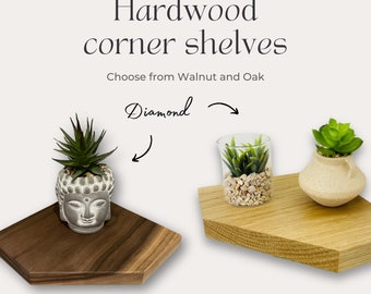 Floating corner shelf | Walnut or Oak | Diamond shape