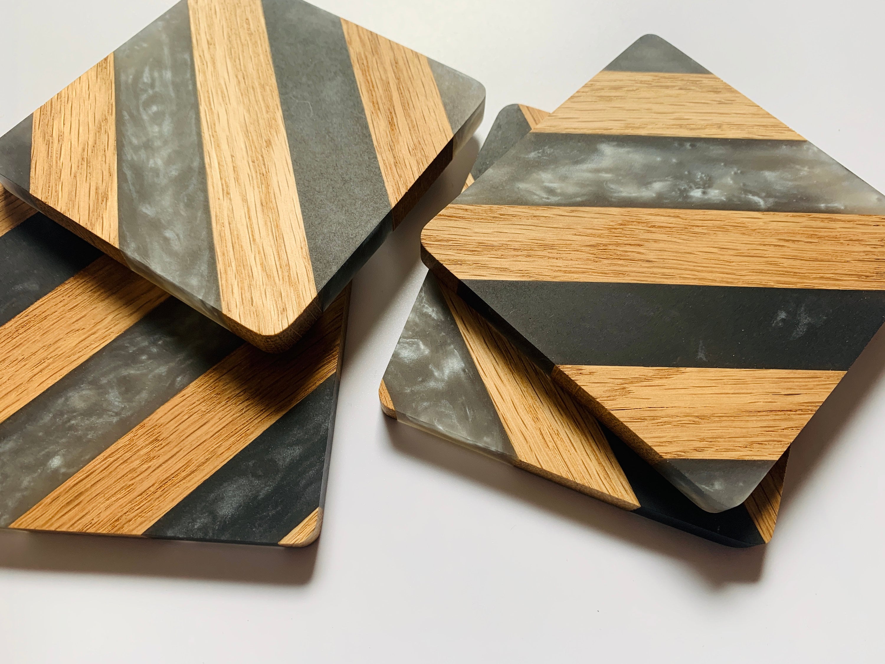 Set of 4 Resin Wood Coasters Strips Black and Silver Etsy UK