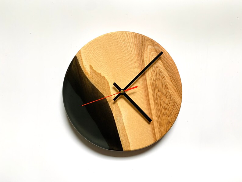 Elegant Wall clock Wood clock Black resin Log slice wood Etsy