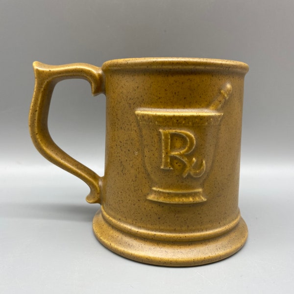 Vintage RX, scale, pharmacy, pharmacist brown stoneware mug,
