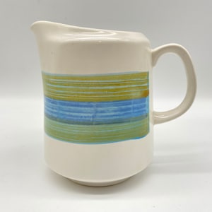 Vintage creamer, mid century, “Japan 7036 Dawn” blue and green stripe, cream pitcher