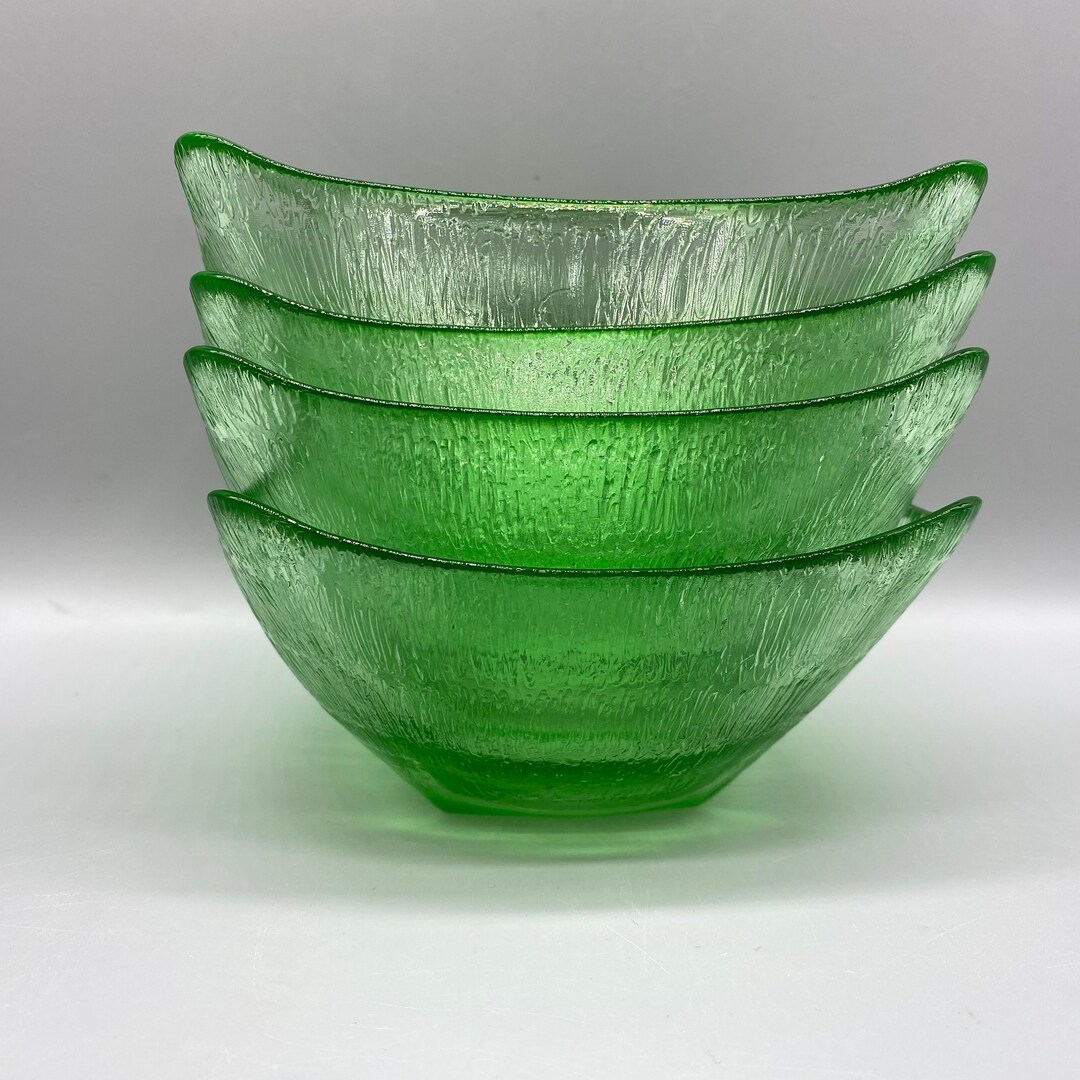 Vintage Textured Green Glass Salad Bowls Set of 4 Mid Etsy