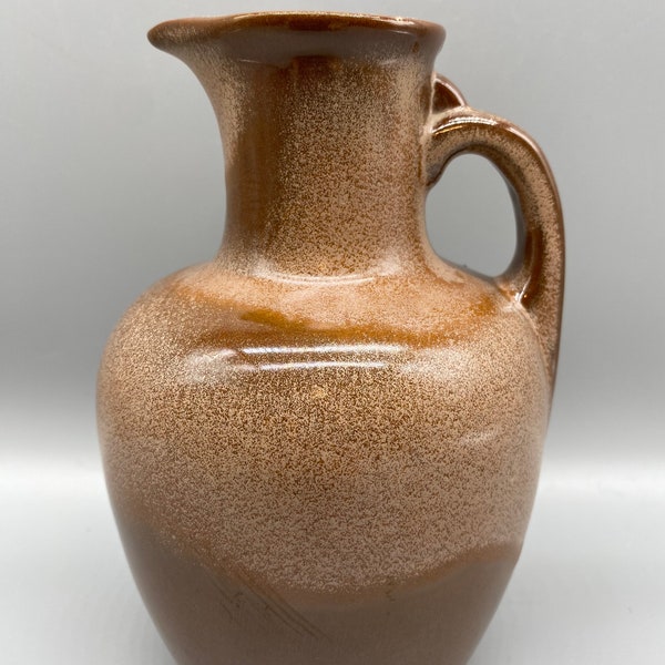 Vintage Frankoma Pottery Plainsman Brown #8 24 oz jug style pitcher, 1950’s, drip glaze, brown satin