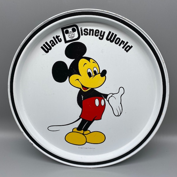 Vintage Walt Disney World souvenir metal tray, Mickey Mouse, Walt Disney Productions, Florida