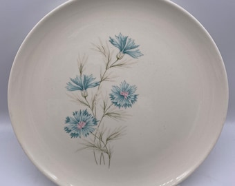 Vintage Taylor, Smith & Taylor Ever Yours (Blue Boutonniere) dinner plates, lot of 2 (two), mid century, pink and blue floral