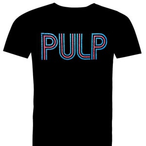 Pulp 1994 Neon Logo in Metallic Print. Full Cotton Black T Shirt.