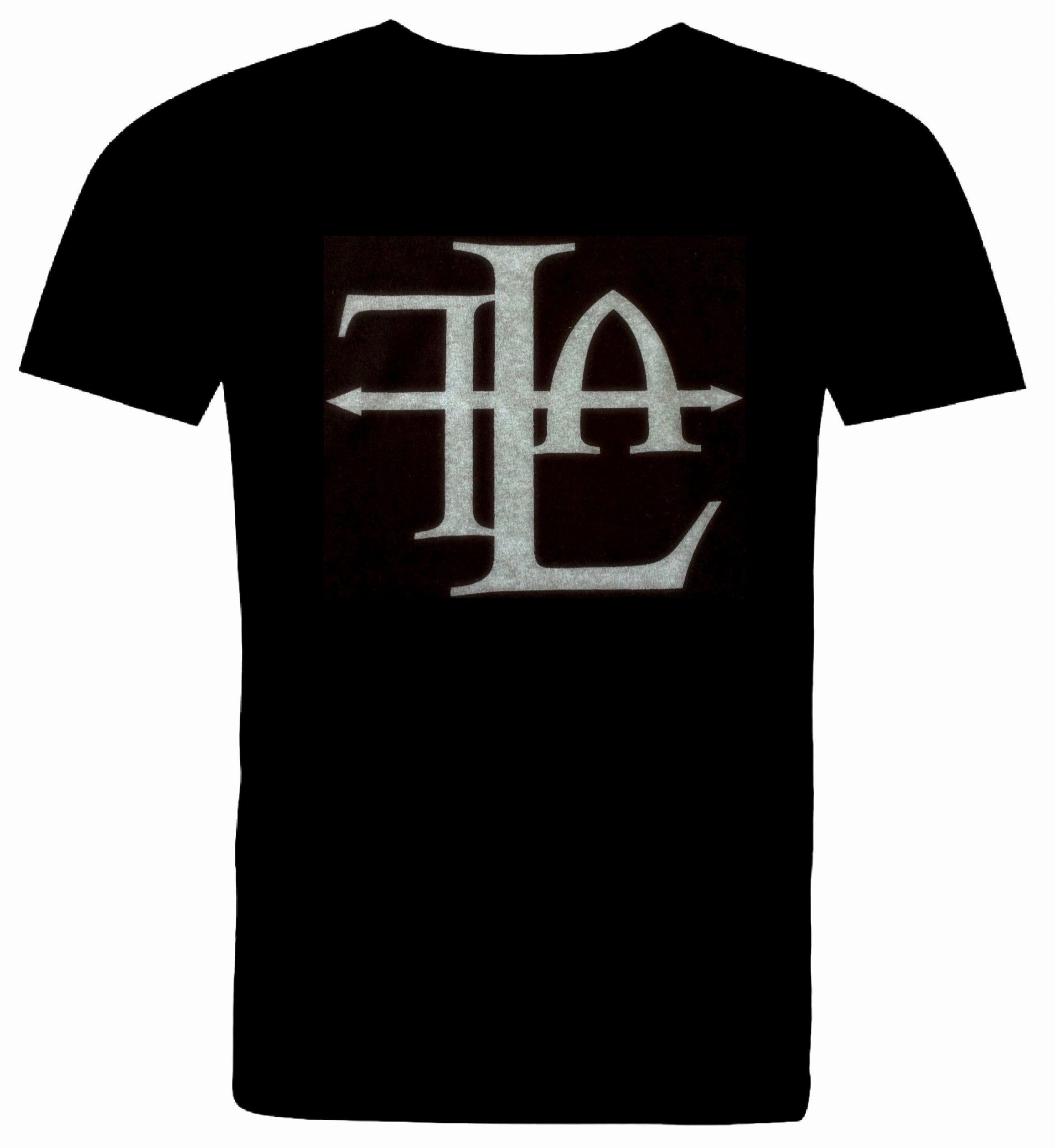 Front Line Assembly. Metallic Graphite Logo. Full Cotton Black T Shirt