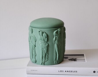 Greek Sculpture Jar with Lid- Jesmonite Graces Goddess Statue Pot-Handmade Aesthetic Candy Jar-Greek Figurine Decoration Container