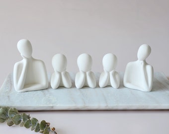 Happy Family White Sculptures-Modern Jesmonite Family Statue Set-New Year Minimalist Family Gift-Father Mother Kids Figurines