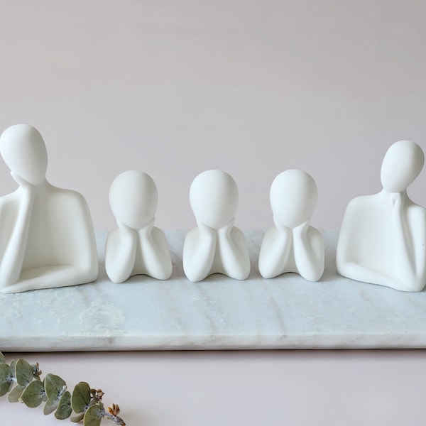 Happy Family White Sculptures-Modern Jesmonite Family Statue Set-New Year Minimalist Family Gift-Father Mother Kids Figurines