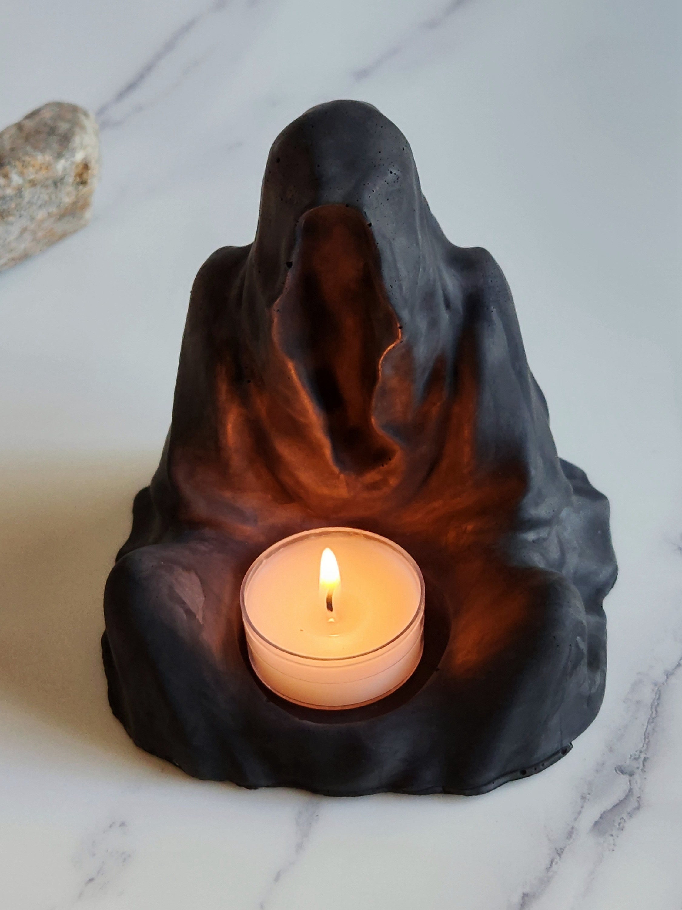 Jesmonite Ghost Candle Holder-Halloween Ghost Decorations for Fall-Spooky Ghost Candlestick Holder-Gothic Home Decor