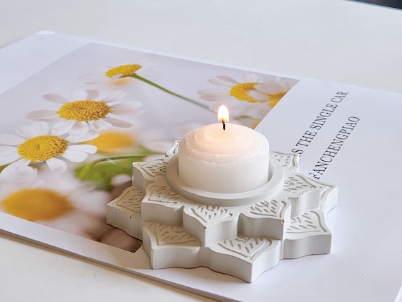 Concrete Lotus Candle Holder-Zen Style Tealight Candle Holder-Cement Flower Candle Tray-Buddhism Yoga Meditation Decor