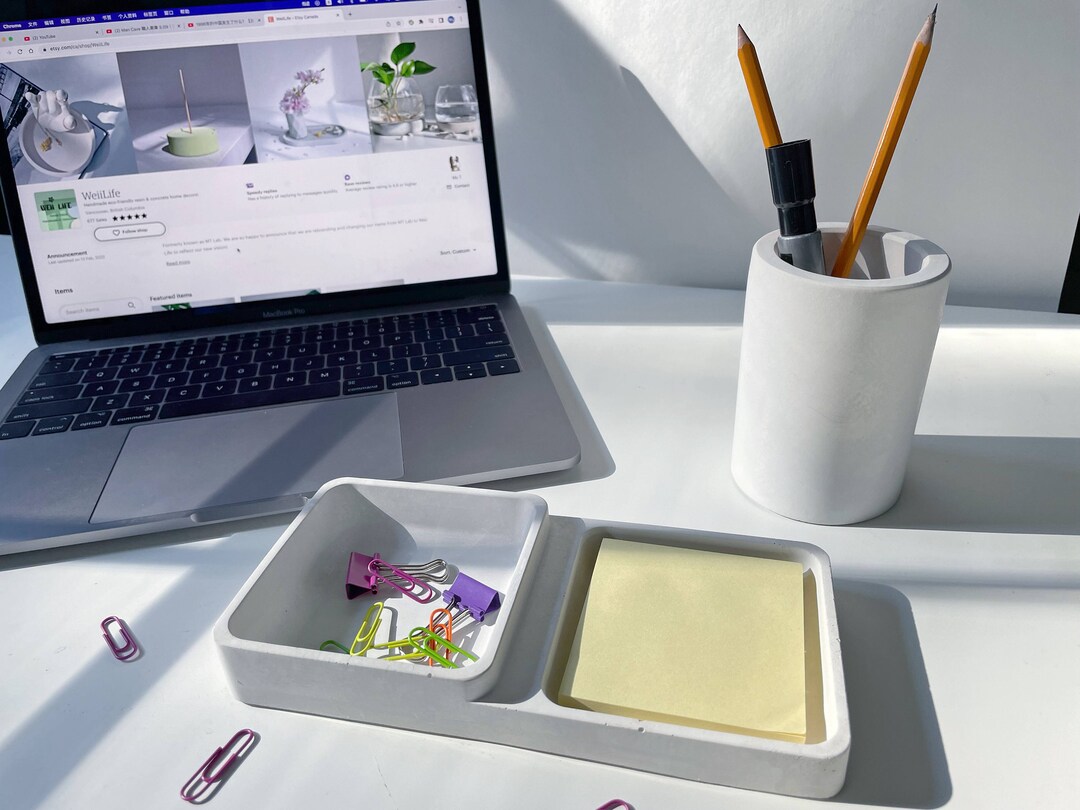 Concrete Desk Accessories Setcement Desk Organization Tray Etsy