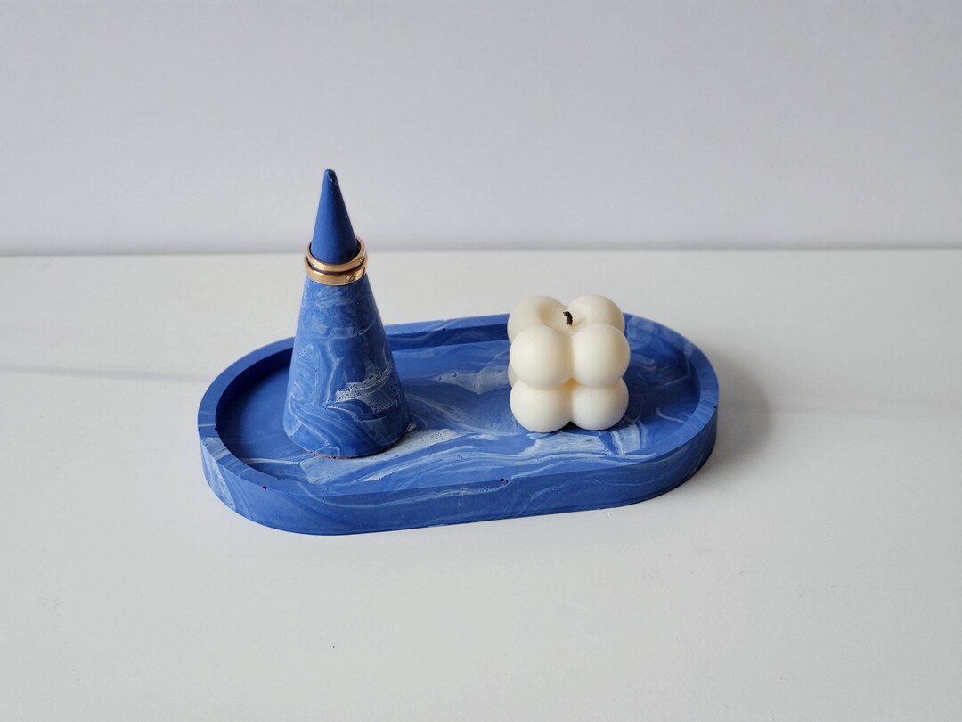 Blue Marble Oval Tray With Ring Holder Conejewelry Display Tray Ring