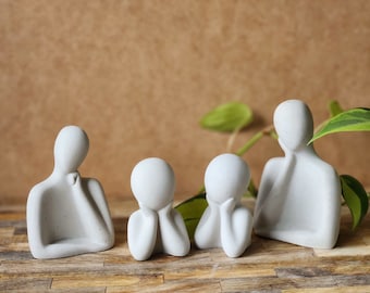 Happy Family Sculptures-Modern Concrete Family Statue Set-New Year Minimalist Family Gift-Father Mother Kids Figurines