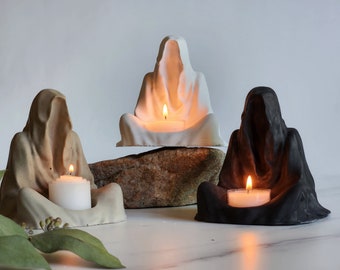 Jesmonite Ghost Candle Holder-Halloween Ghost Decorations for Fall-Spooky Ghost Candlestick Holder-Gothic Home Decor