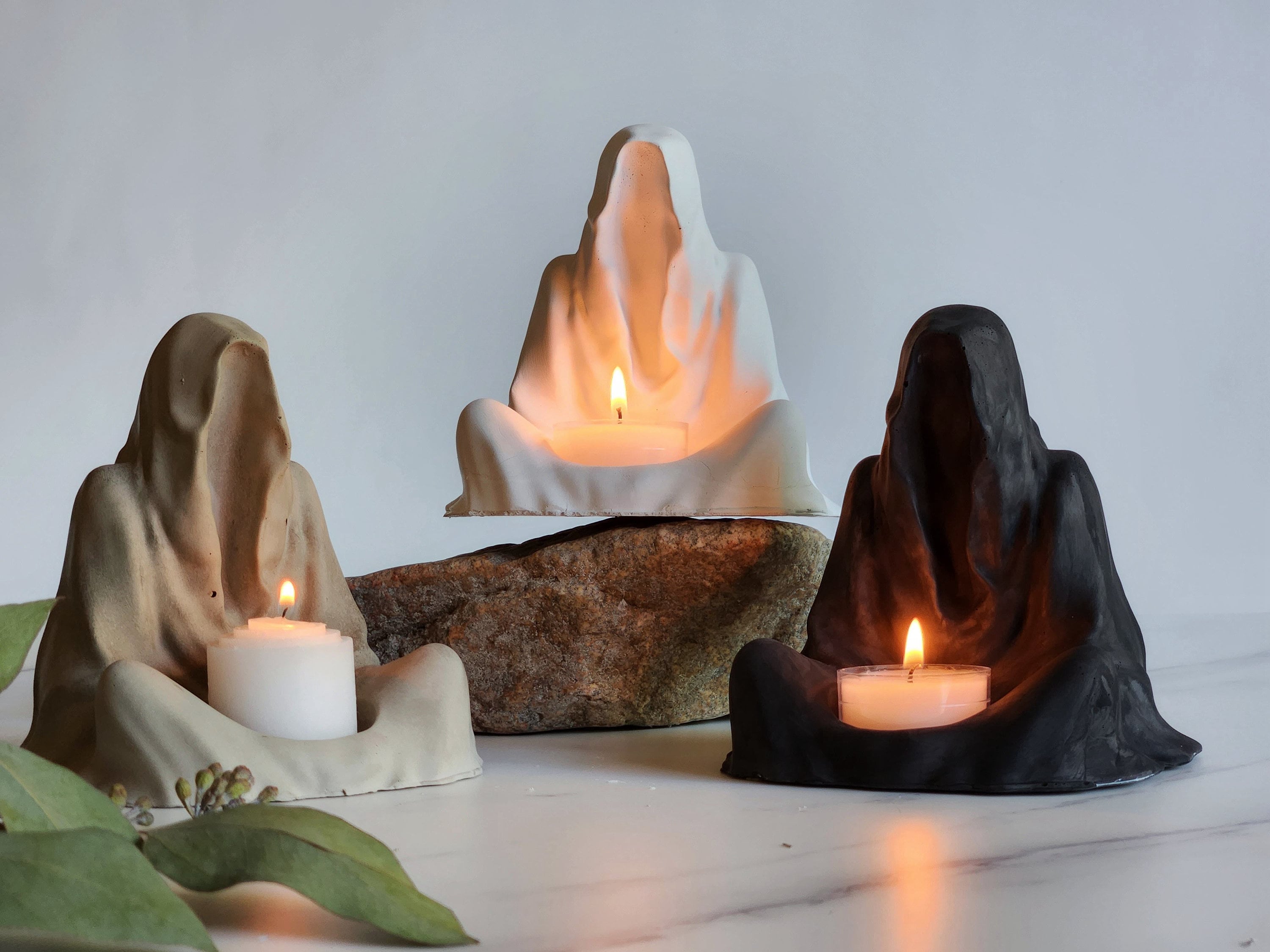 Jesmonite Ghost Candle Holder-Halloween Ghost Decorations for Fall-Spooky Ghost Candlestick Holder-Gothic Home Decor