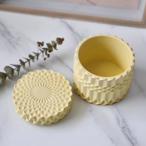 Récipient MandalaJar Mandala jaune avec couvercle boîte à bijoux Jesmonite rangement en coton