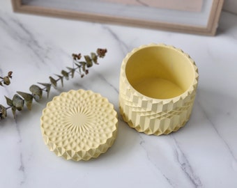 Yellow MandalaJar Mandala Container with Lid Jesmonite Jewelry Box Cotton Pad Storage