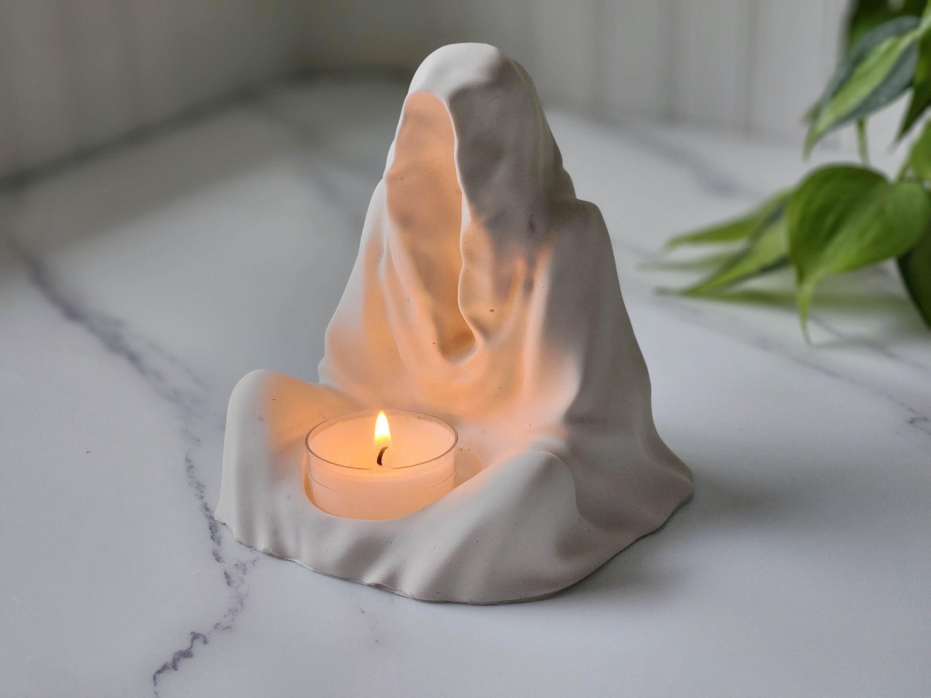 Jesmonite Ghost Candle Holder-Halloween Ghost Decorations for Fall-Spooky Ghost Candlestick Holder-Gothic Home Decor