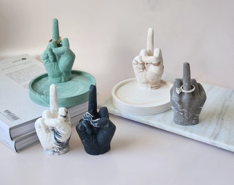 Marble Middle Finger Ring Holder Jesmonite Middle Finger Jewelry Tray-F*ck You Off Hand Sculpture-Funny Shelf Ornament-Quirky Ring Stand