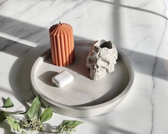 Minimalist Round Concrete Tray-Contemporary Cement Decorative Tray-Handmade Jewelry Display Tray-Round Serving Tray