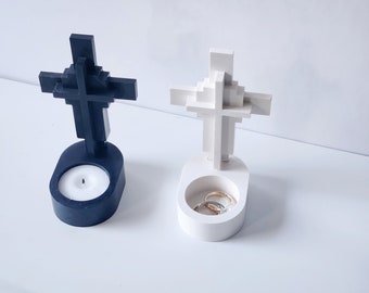 Cross Design Tealight Candle Holder-Handmade Halloween Cross Tombstone Candle holder-Fall Decorations-Spooky Candle Holder-Gothic Home Decor