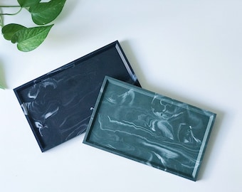 Handmade Marble Rectangular Tray-Green Marble Decorative Tray-Minimal Bedroom Bathroom Kitchen Black Marble Serving Tray