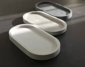 Handmade Concrete Oval Decorative Display Tray-Cement Oval Jewelry Plate-Entryway Trinket Tray
