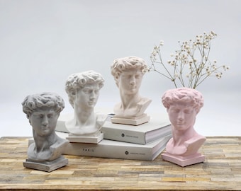 Cement David Bust Dry Flower Vase-David Statue Head Vase-Makeup Brush Holder-Minimalist Shelf Decor