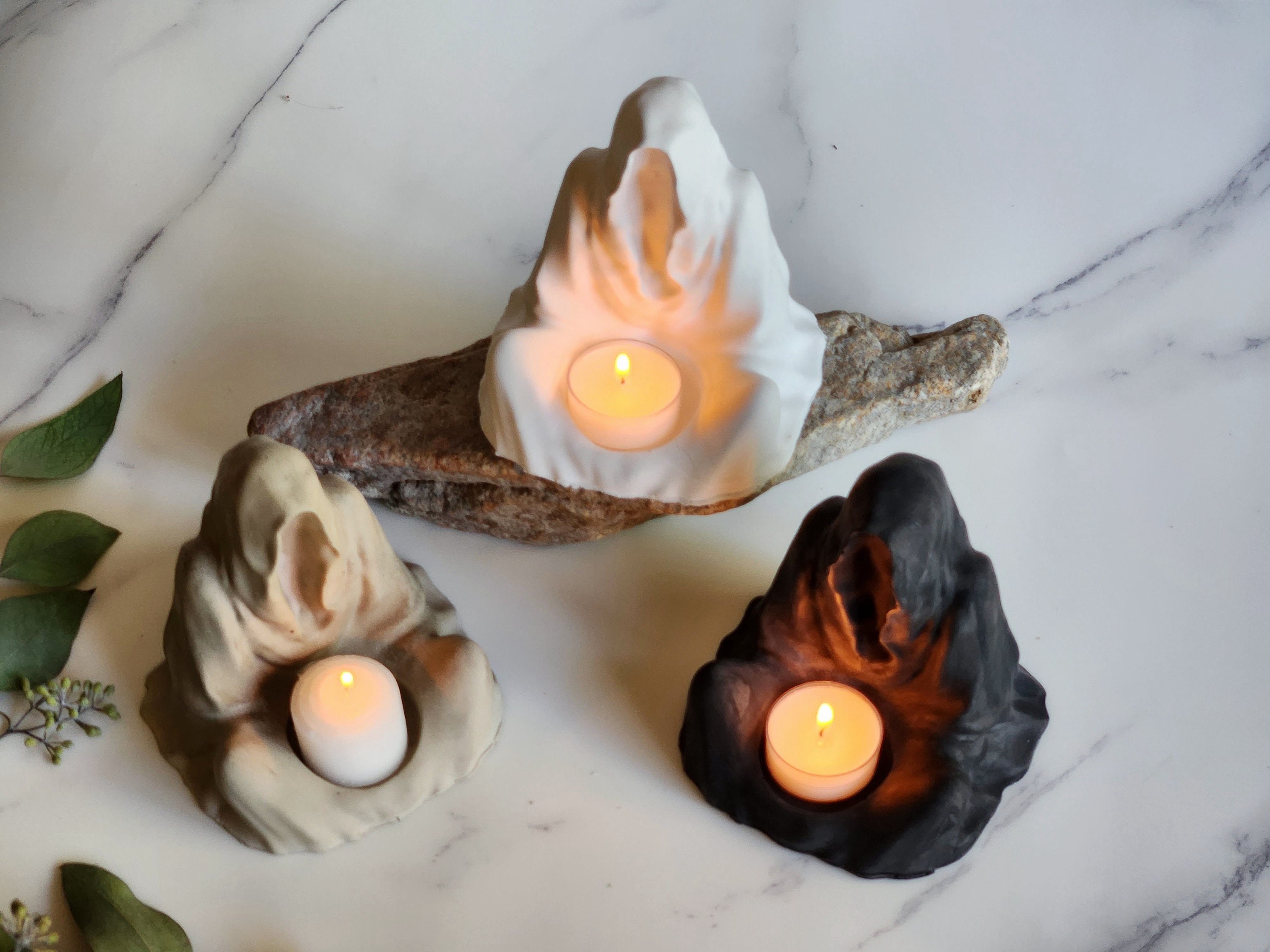 Jesmonite Ghost Candle Holder-Halloween Ghost Decorations for Fall-Spooky Ghost Candlestick Holder-Gothic Home Decor