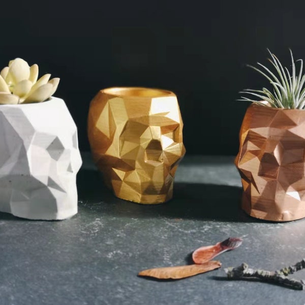 Geometric Skull Concrete Planter-Cement Succulent Pot-Skull Home Decor-Rose Gold Black Skull-Mini Skull-Halloween-goth gothic