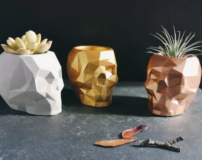 Geometric Skull Concrete Planter-Cement Succulent Pot-Skull Home Decor-Rose Gold Black Skull-Mini Skull-Halloween-goth gothic