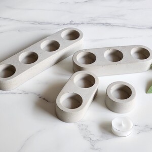 Jesmonite Candle Holder Set-Grey Tealight Candle Holder-Round Candle Holder-Single Double Triple Quadruple Candle Holder-Minimalist Decor