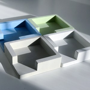 Porte-notes autocollant en jesmonite - Porte-cube de notes postal respectueux de l'environnement - Organiseur de bureau blanc bleu vert - Accessoires de bureau en béton