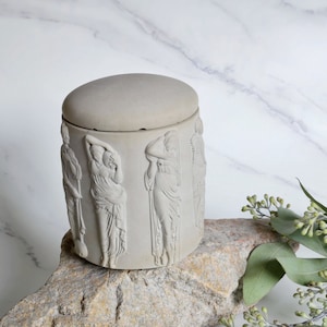 Concrete Greek Sculpture Jar with Lid- Cement Graces Goddess Statue Pot-Handmade Aesthetic Candy Jar-Greek Figurine Decoration Container