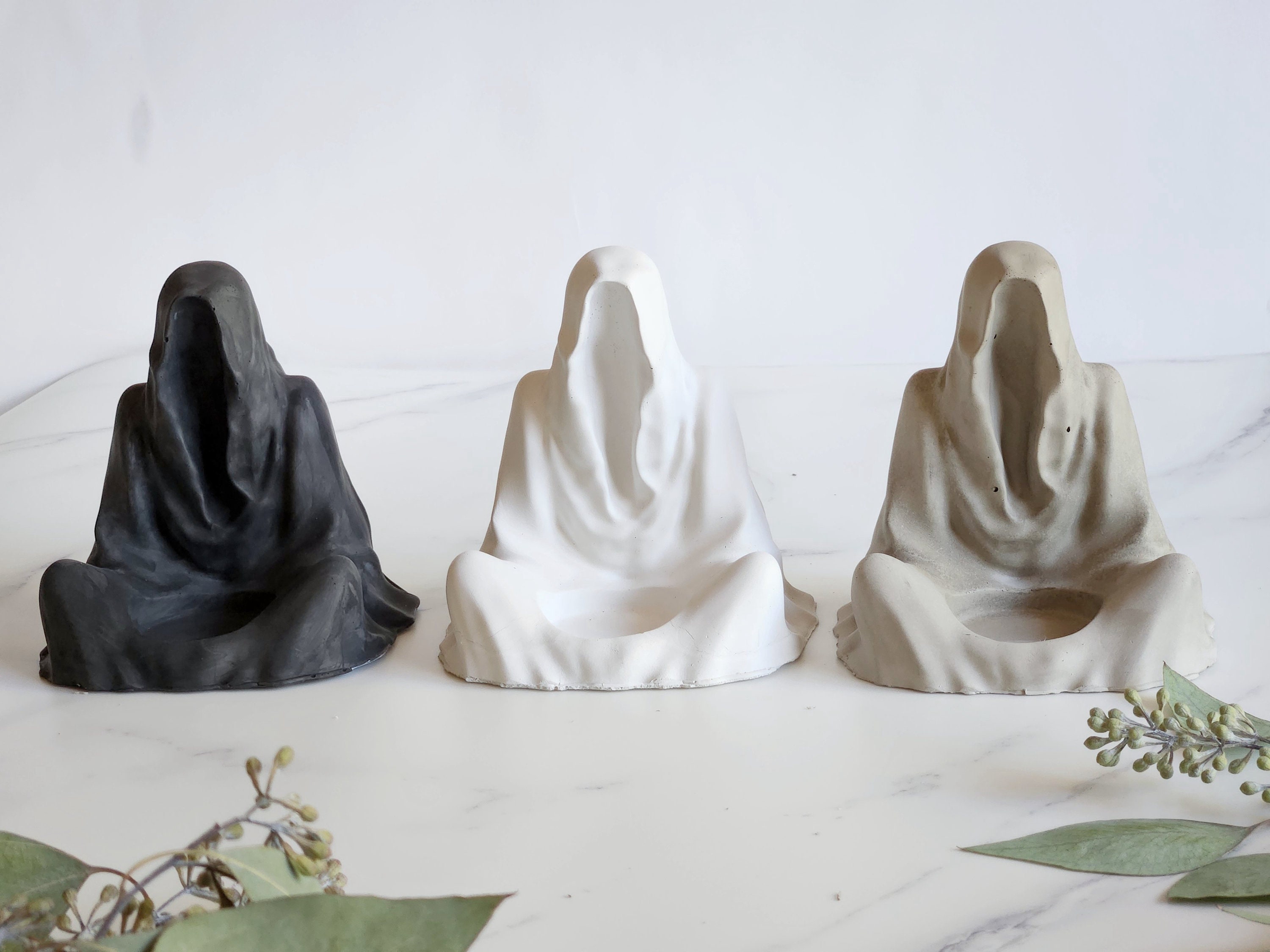 Jesmonite Ghost Candle Holder-Halloween Ghost Decorations for Fall-Spooky Ghost Candlestick Holder-Gothic Home Decor