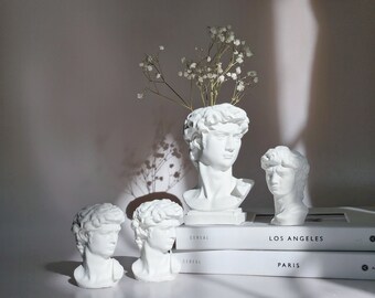 David Head Statue-Decorative David Bust Vase-Greek Bust Dry Flower Vase-Makeup Brush Holder-David Sculpture Ornament